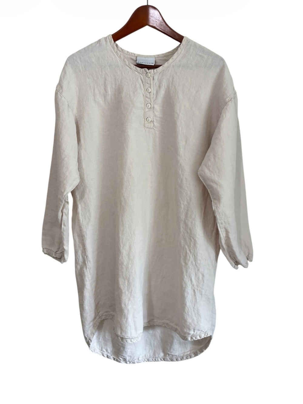 Parachute Women’s 100% Linen Tan Henley Sleep Dress Tunic Size Large